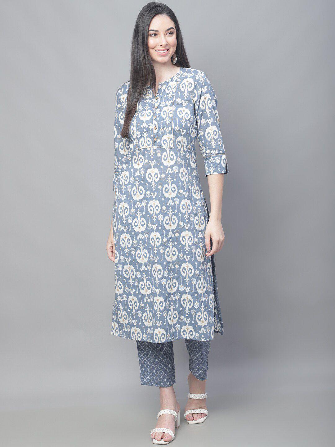 cantabil ethnic motifs printed pure cotton kurta with trousers