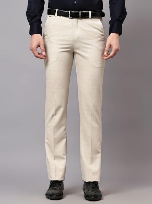 cantabil fawn regular fit texture trousers