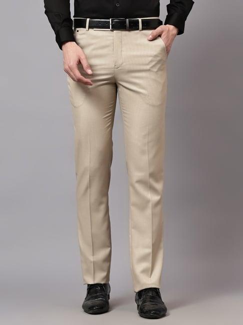 cantabil fawn regular fit texture trousers