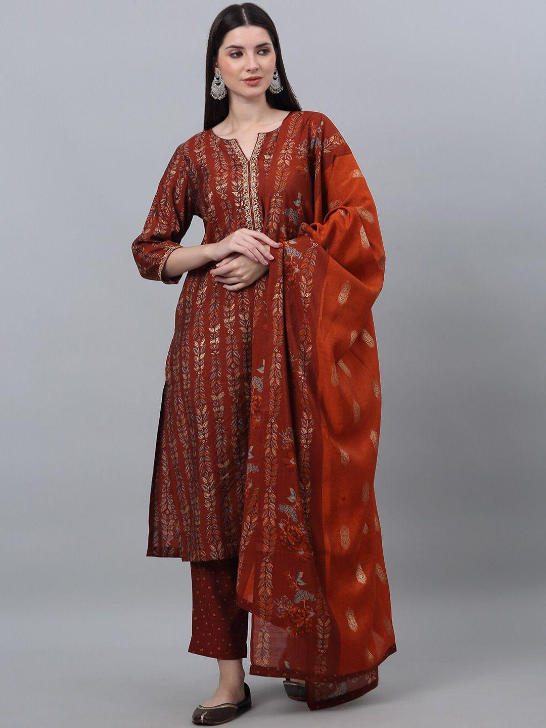 cantabil floral printed regular thread work kurta with palazzos & dupatta