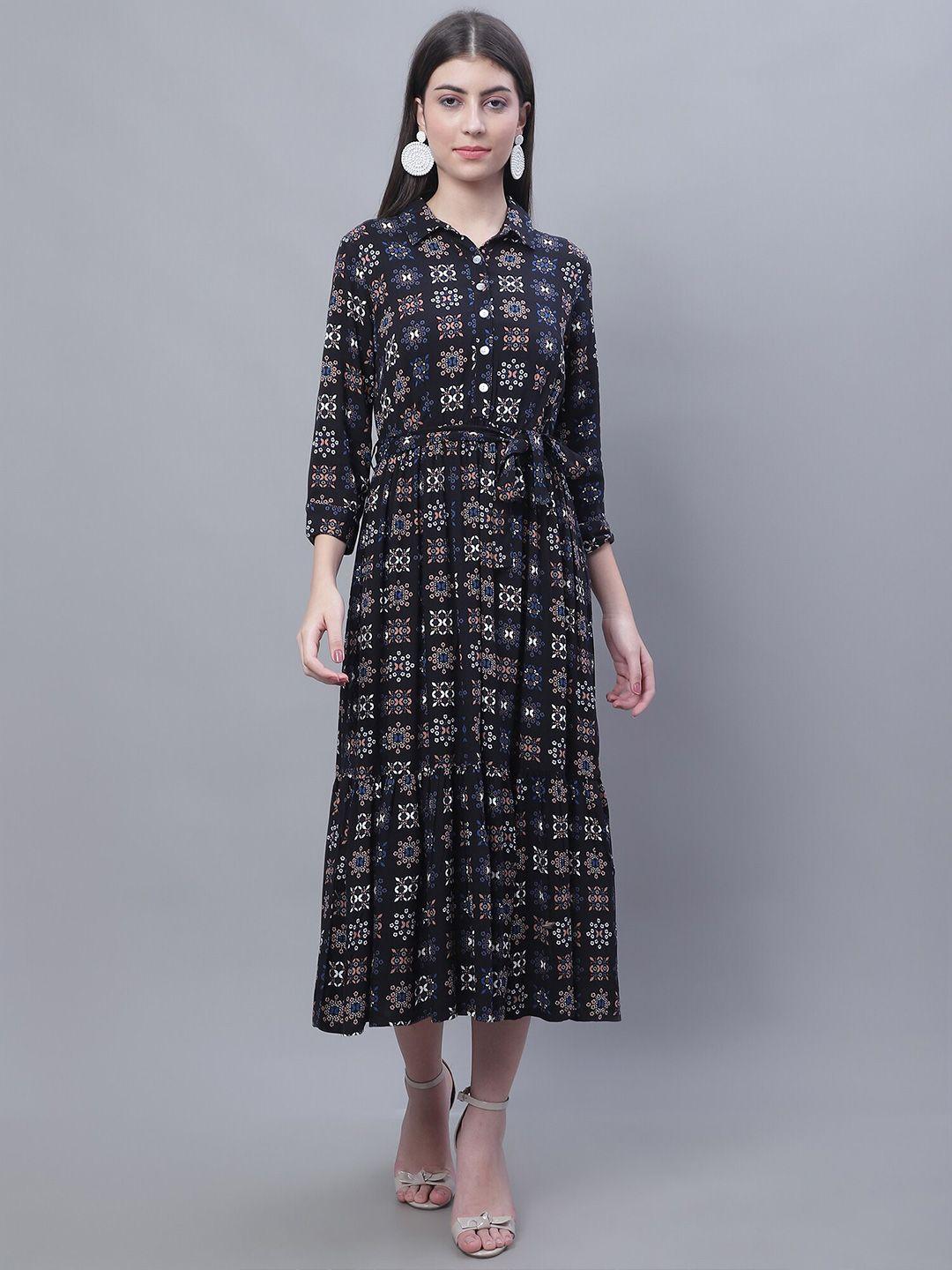cantabil floral printed shirt midi dress with belt