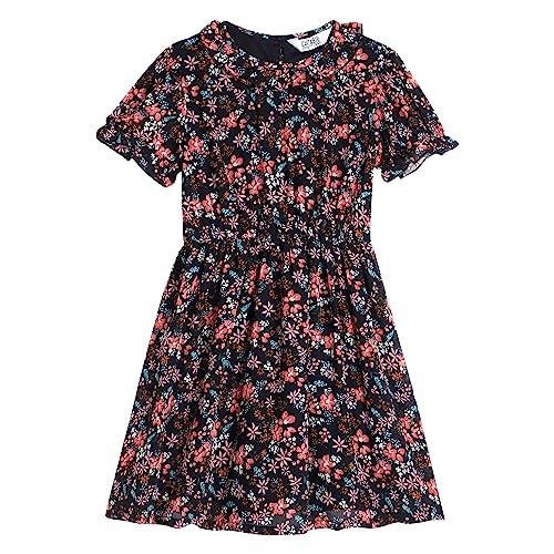 cantabil girls georgette floral print round neck half sleeves fit and flare black casual dress (gdrs00018_black_13-14yr)