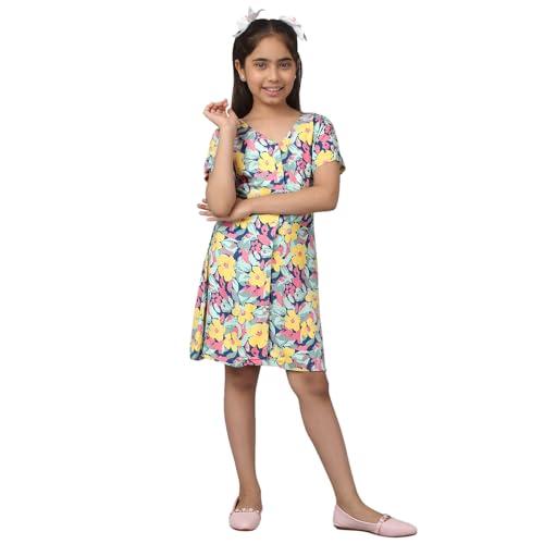 cantabil girls rayon floral print round neck half sleeve fit and flare multi casual dress (gdrs00032_multi_7-8yr) multicolour