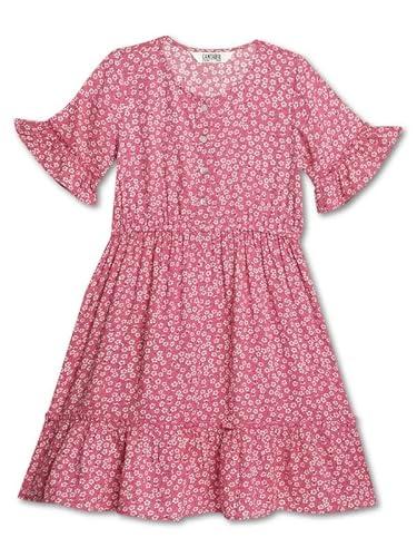 cantabil girls rayon printed round neck half sleeve fit and flare pink casual dress (gdrs00020_pink_13-14yr)