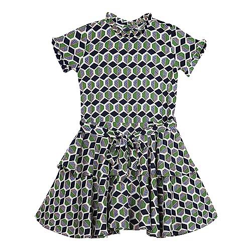 cantabil girls rayon printed round neck half sleeves fit and flare navy blue casual dress (gdrs00023_navy_8-9yr)