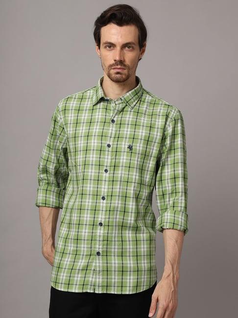 cantabil green regular fit check shirt