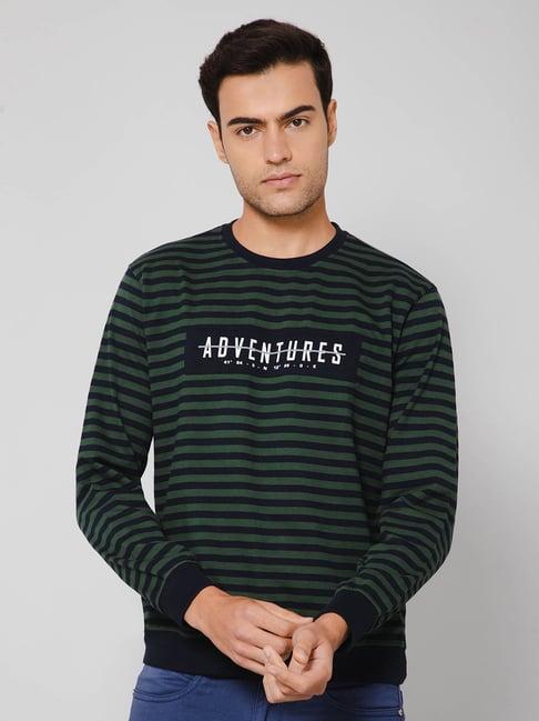 cantabil green regular fit striped sweatshirt