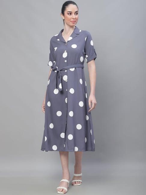 cantabil grey & white polka dot wrap dress