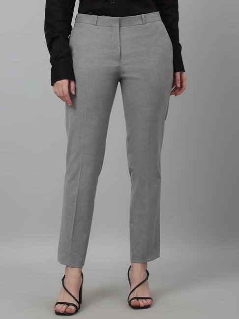 cantabil grey cotton lycra regular fit mid rise trousers