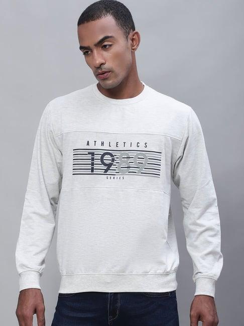 cantabil grey melange cotton regular fit printed t-shirt