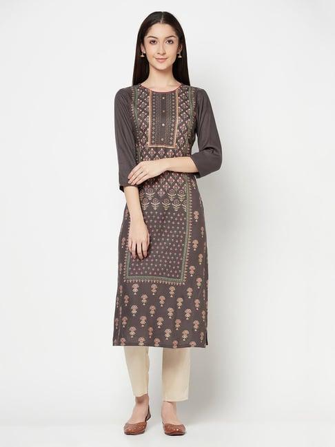 cantabil grey printed a line kurti