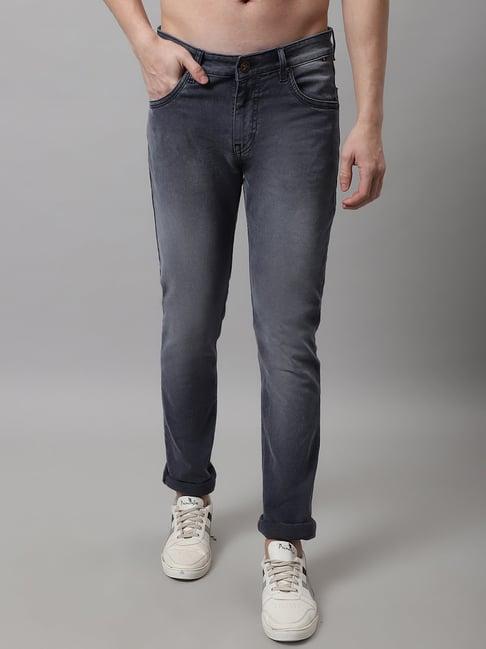 cantabil grey regular fit lightly washed jeans