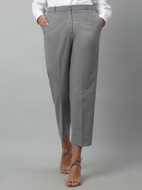 cantabil grey regular fit mid rise trousers