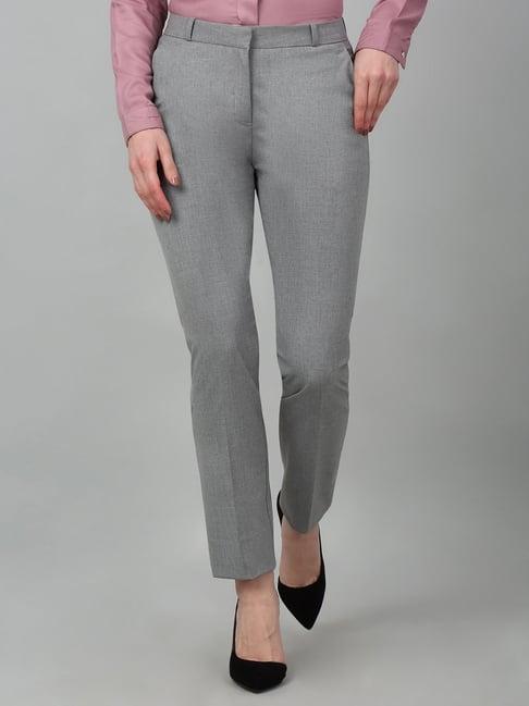 cantabil grey regular fit mid rise trousers