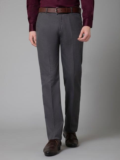 cantabil grey regular fit self pattern trousers