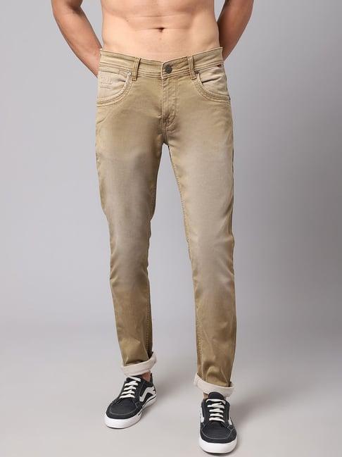 cantabil khaki cotton regular fit jeans