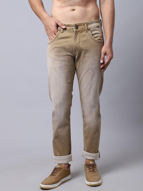 cantabil khaki cotton regular fit jeans