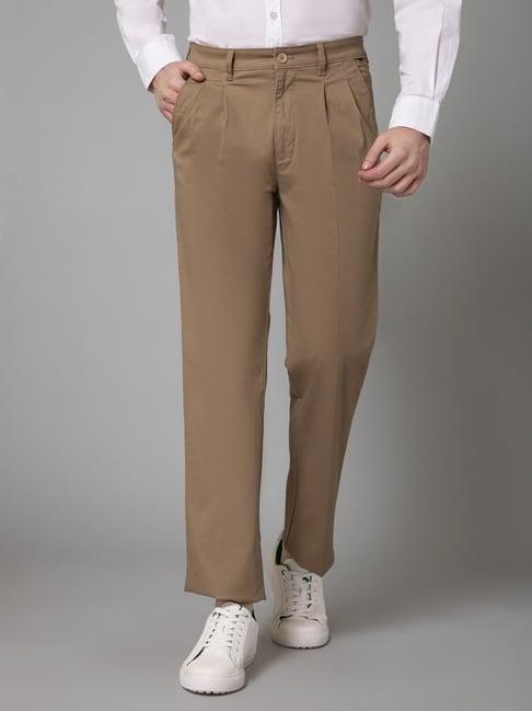 cantabil khaki cotton regular fit trousers