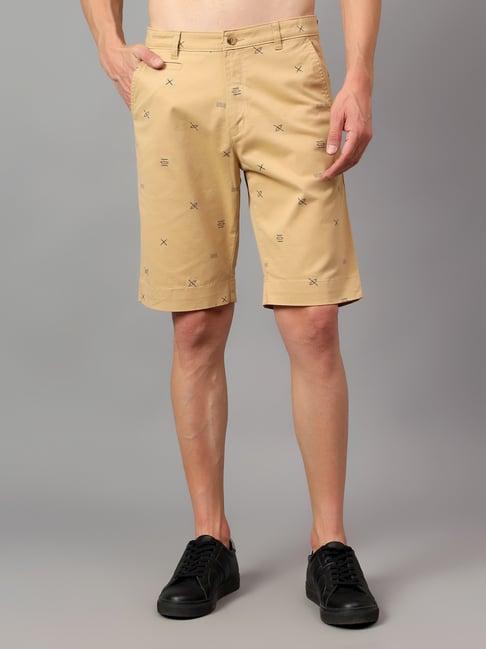 cantabil khaki regular fit printed shorts