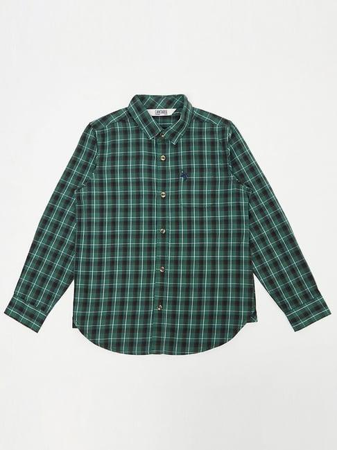 cantabil kids green cotton chequered full sleeves shirt