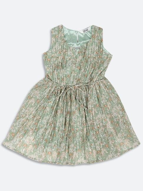 cantabil kids green cotton floral print dress