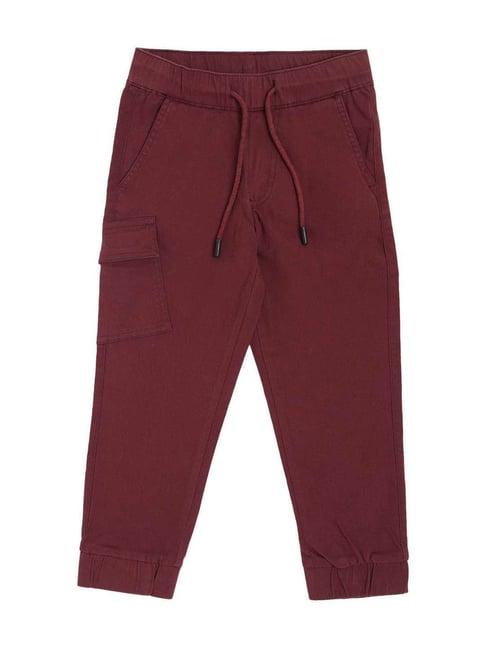 cantabil kids wine cotton regular fit joggers