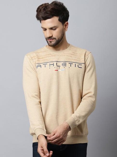 cantabil light brown regular fit printed sweatshirt