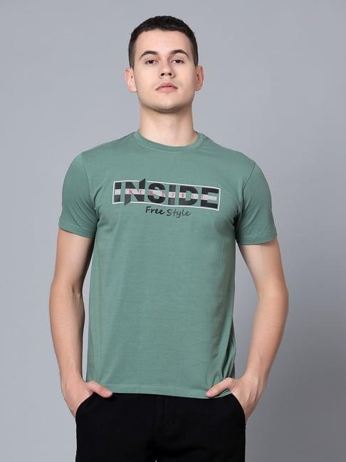 cantabil light green cotton regular fit printed t-shirt