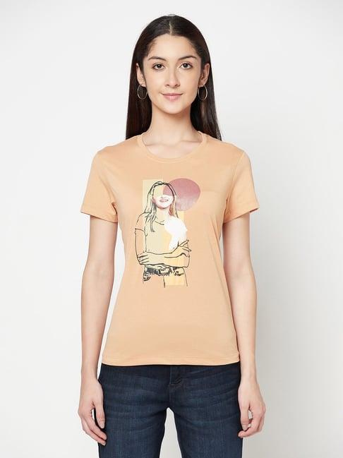 cantabil light peach printed t-shirt