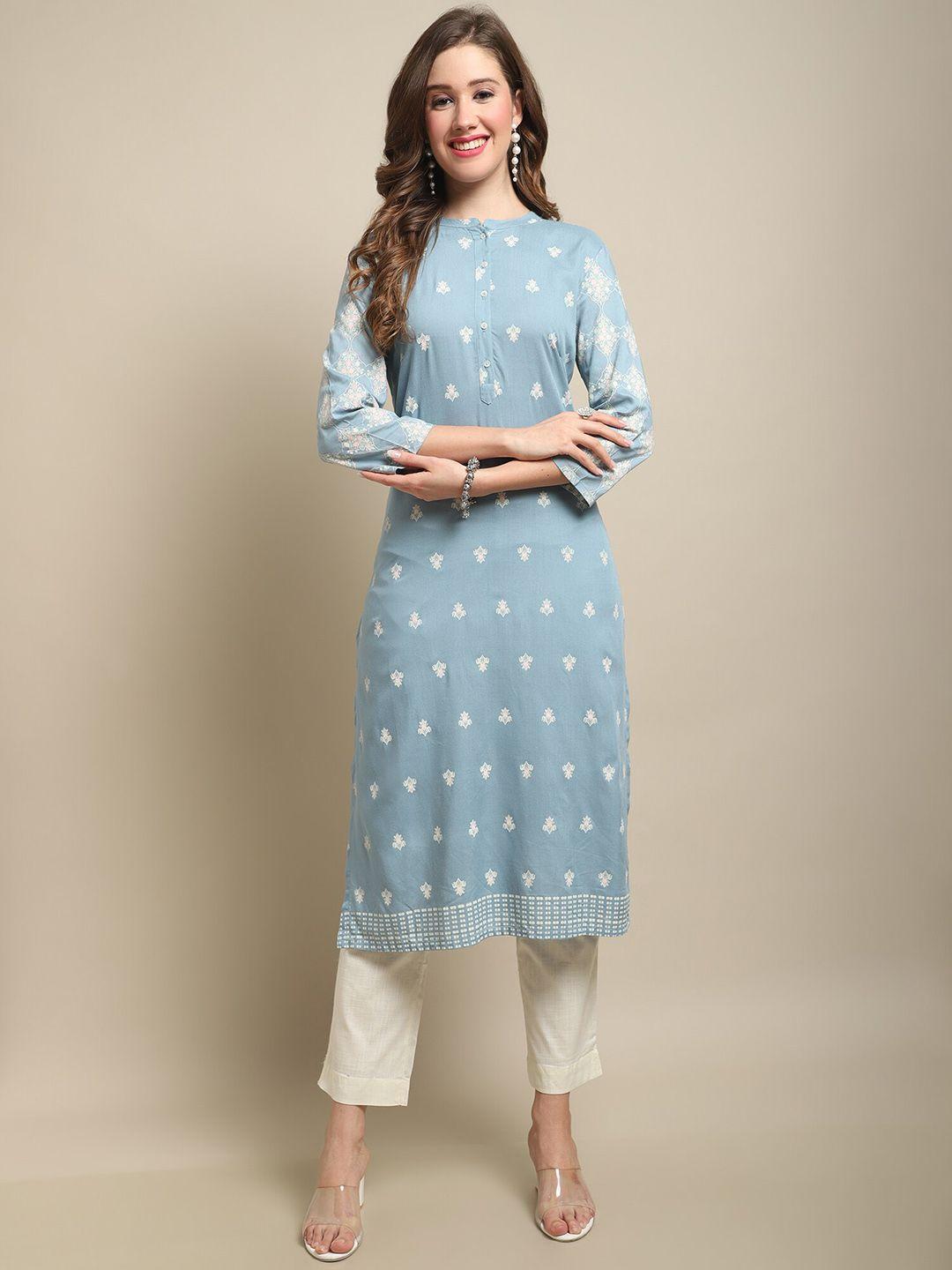 cantabil mandarin collar floral printed straight kurta