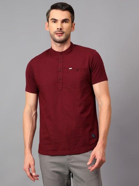 cantabil maroon cotton regular fit short kurta