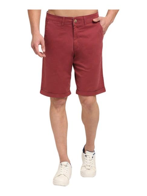 cantabil maroon cotton regular fit shorts