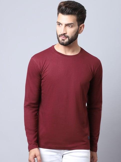 cantabil maroon cotton regular fit t-shirt