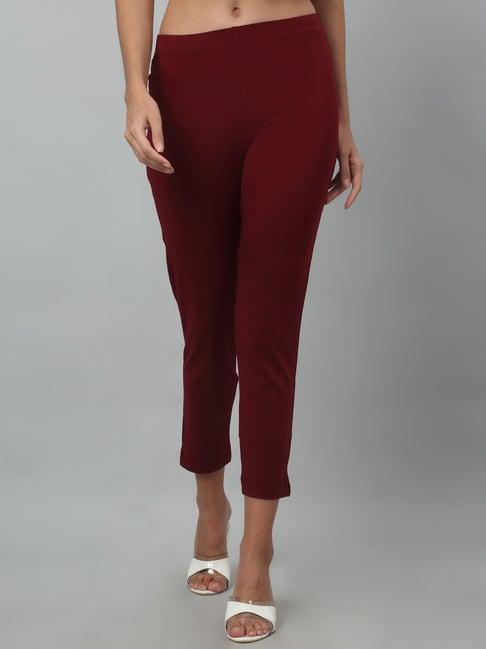 cantabil maroon cotton straight fit pants