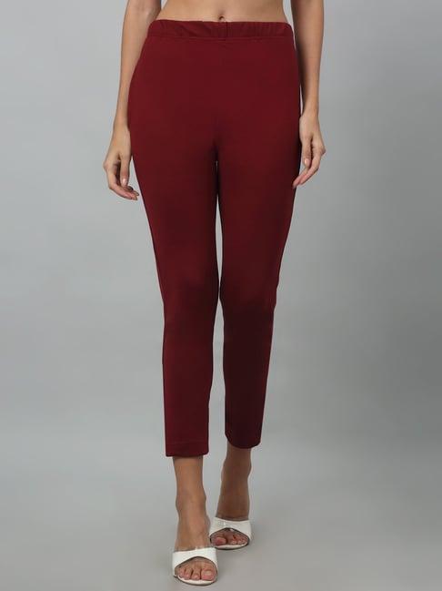cantabil maroon cotton straight fit pants