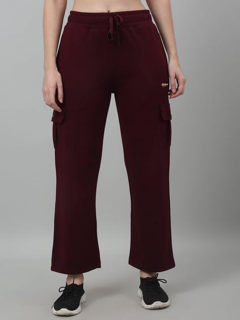 cantabil maroon poly cotton regular fit mid rise trackpants