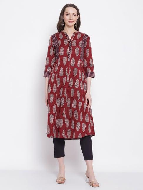 cantabil maroon printed a line kurta