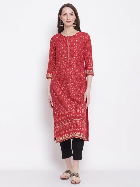 cantabil maroon printed a line kurta