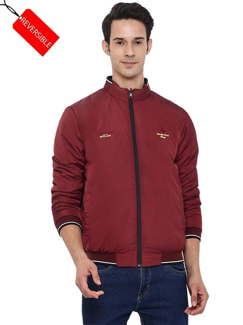 cantabil maroon regular fit mock collar reversible jacket