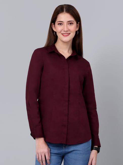 cantabil maroon regular fit shirt