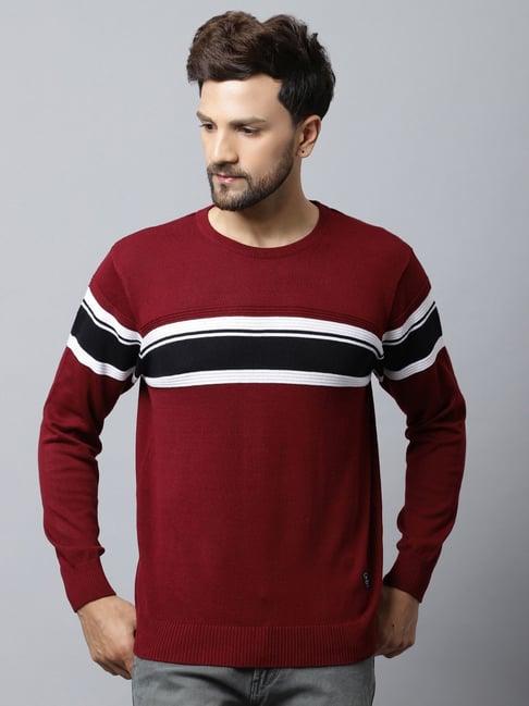 cantabil maroon regular fit striped sweater