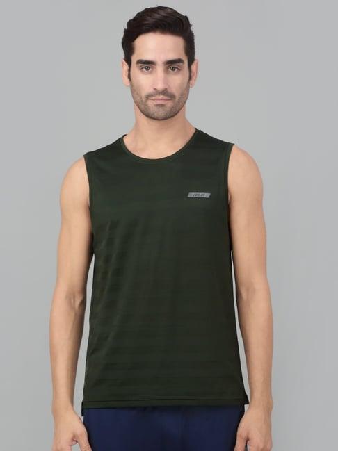 cantabil men's olive green solid sleeveless activewear t-shirt