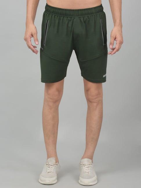 cantabil men's olive green solid stretchable activewear shorts