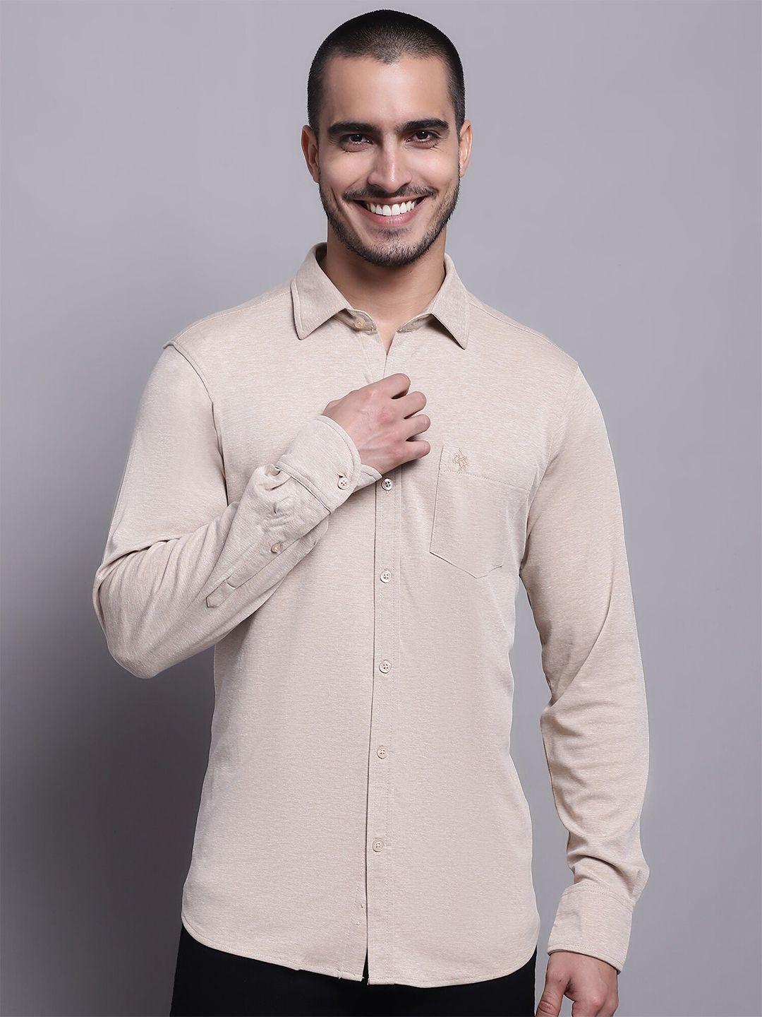 cantabil men beige comfort opaque printed casual shirt