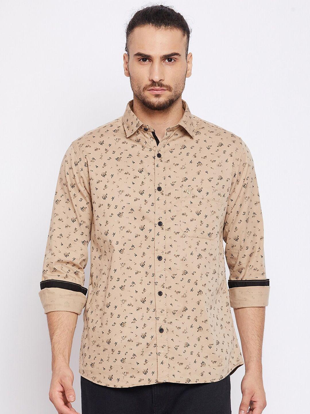 cantabil men beige floral opaque printed pure cotton casual shirt