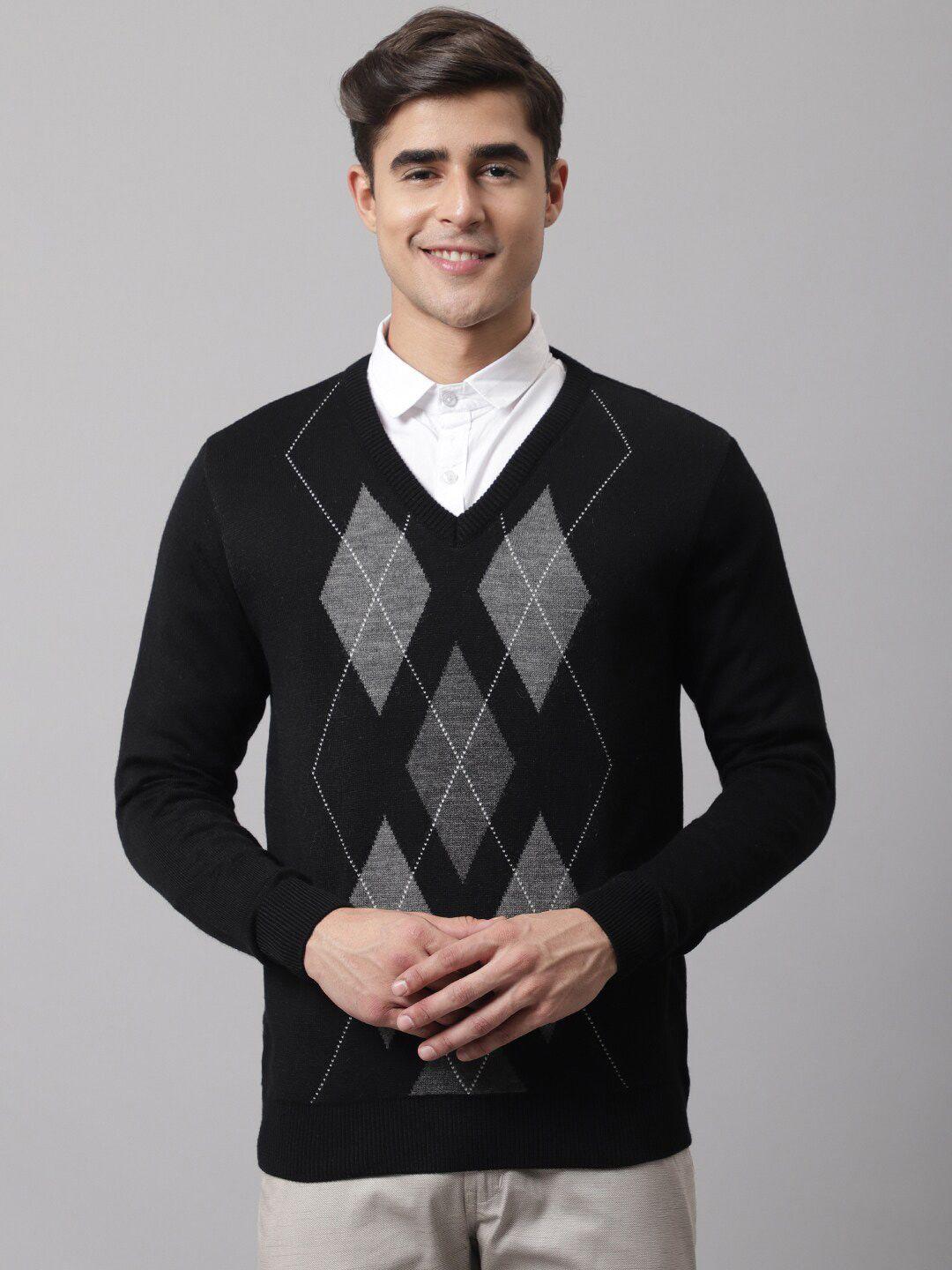 cantabil men black & grey printed pullover