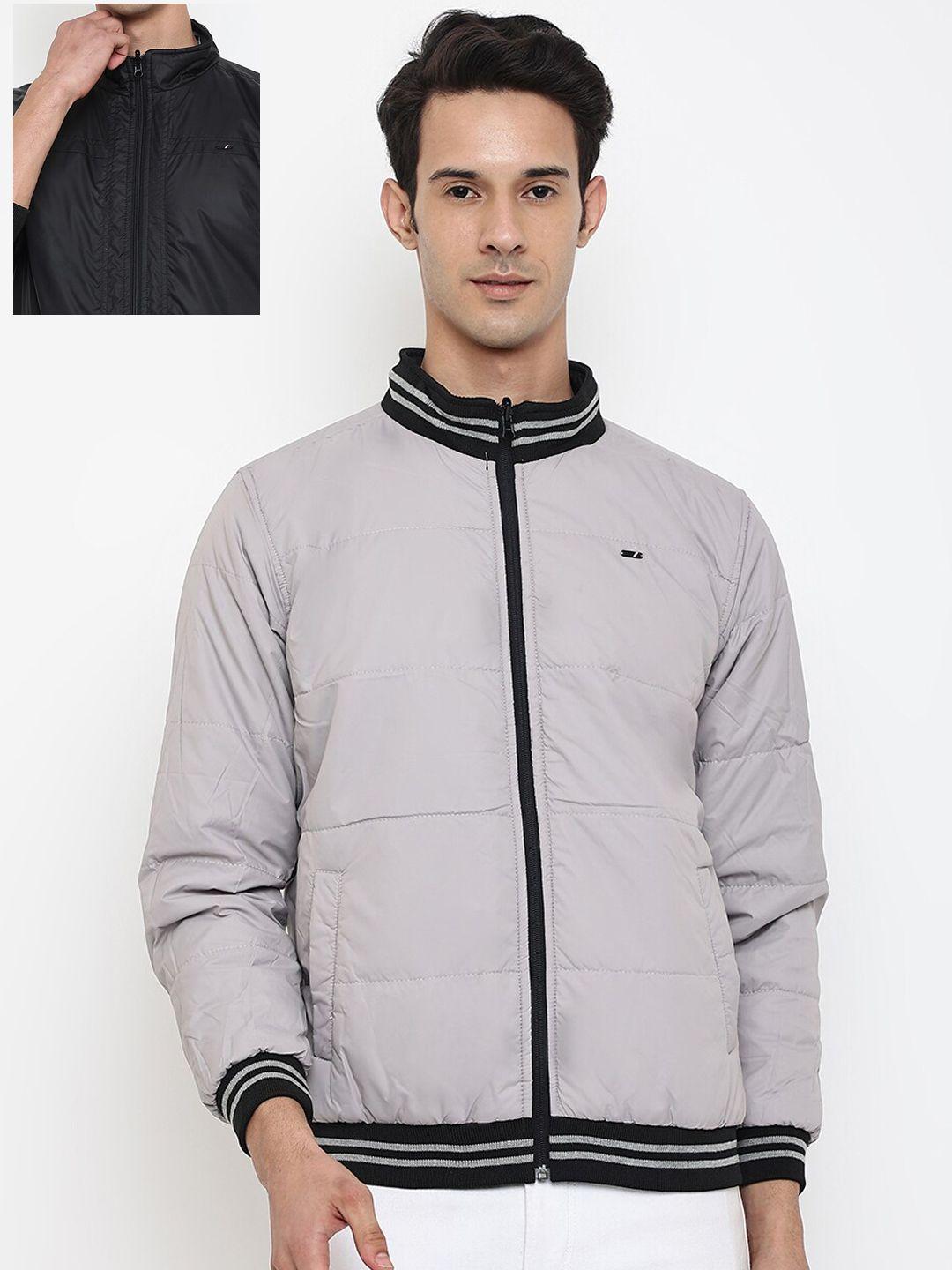 cantabil men black & grey reversible bomber jacket