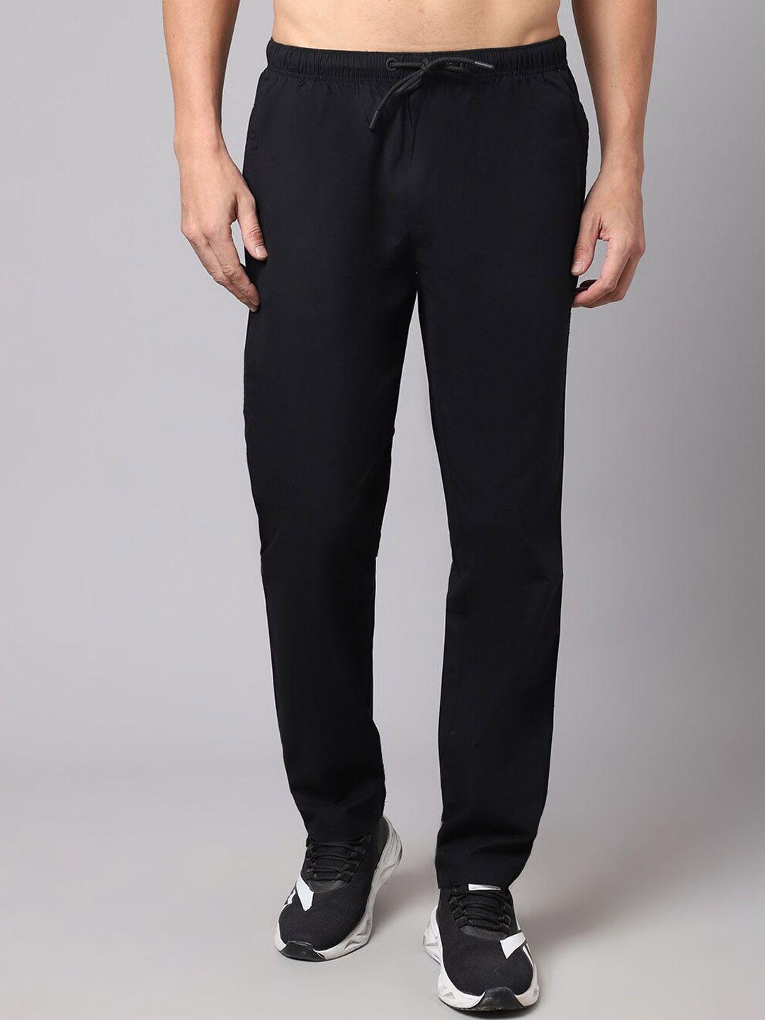 cantabil men black regular fit solid cotton track pants