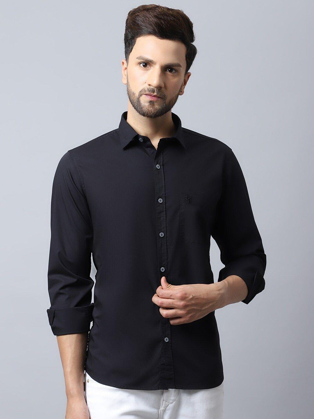 cantabil men black solid casual shirt