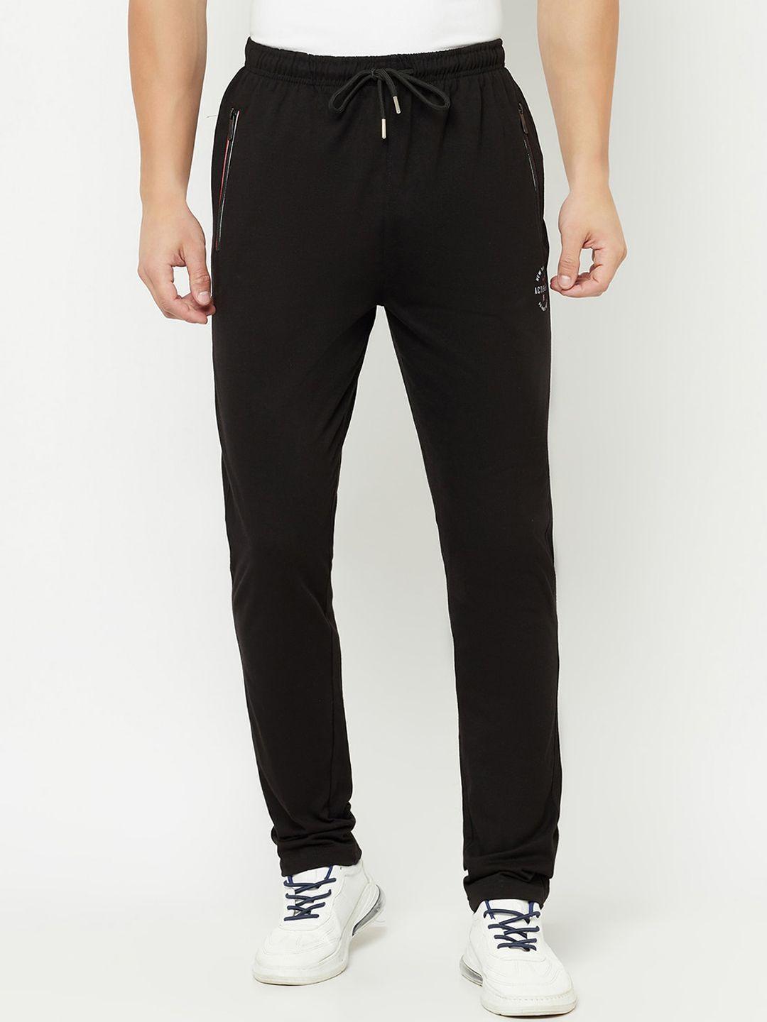 cantabil men black solid cotton track pants